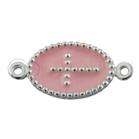 Sterling silver 925 pink enameled cross connector 15 x 10mm