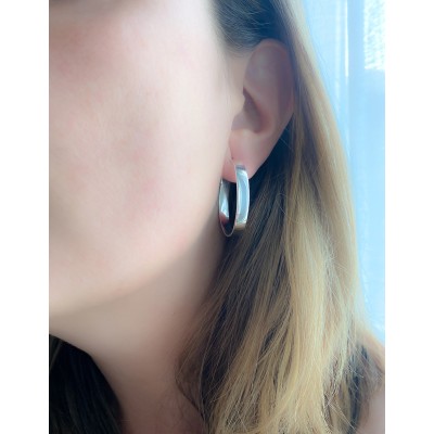 Arracadas Gruesas Planas de Plata 925/Sterling Silver Thick, Flat Hoop  Earrings