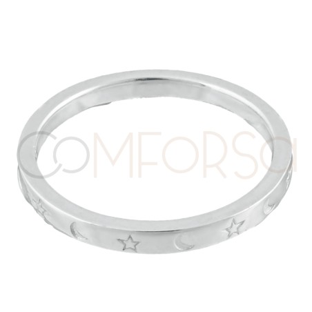 Sterling silver 925 moon & star ring 2mm