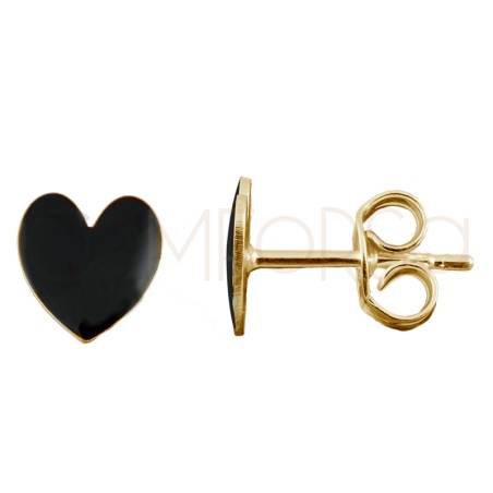 Gold-plated sterling silver 925 black enameled heart 7 x 8mm
