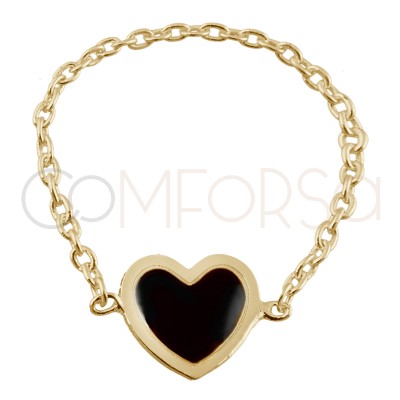 Sterling silver 925 black heart chain ring