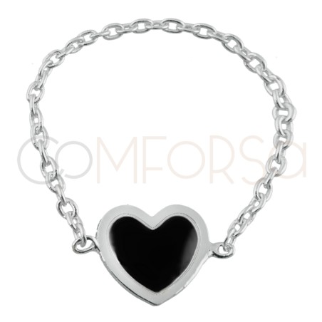Gold-plated sterling silver 925 black heart chain ring
