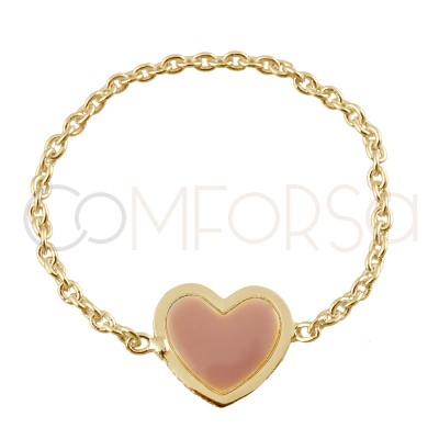 Sterling silver 925 pink heart chain ring