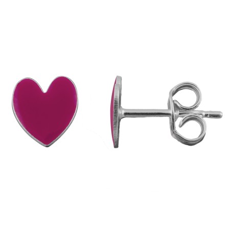 Gold-plated sterling silver 925 pink enameled heart earrings 7 x 8mm