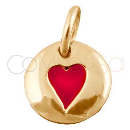 Gold-plated sterling silver 925 round pendant with red heart 8mm