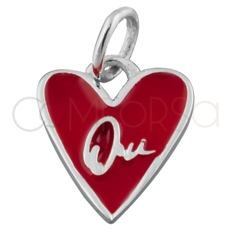 Sterling silver 925 red enameled “Oui” heart pendant 10mm