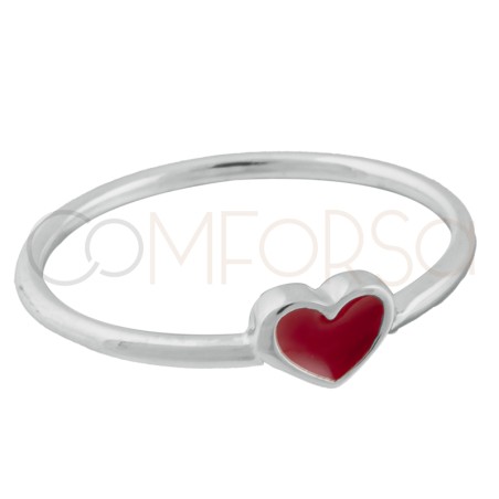 Anillo con corazón rojo esmalte Plata 925