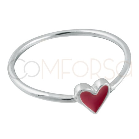 Sterling silver 925 ring with irregular pink enameled heart