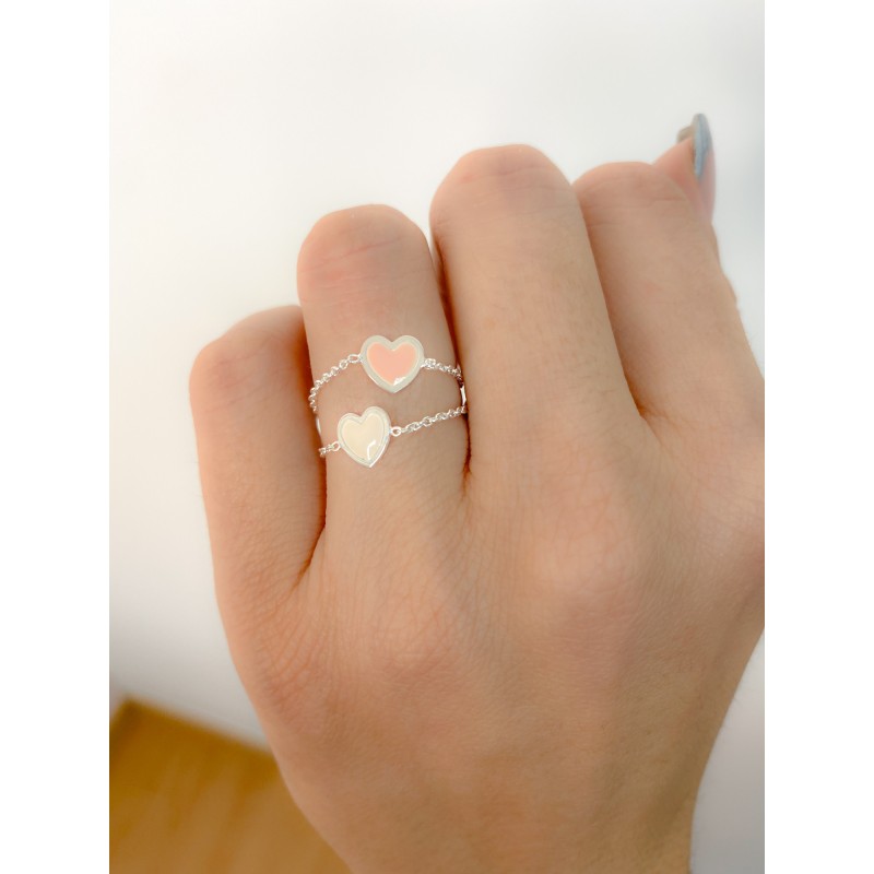 Anillo cadena corazón rosa Plata 925 chapada en oro