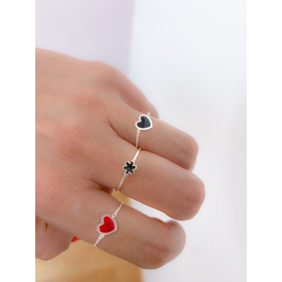 Sterling silver 925 black heart chain ring