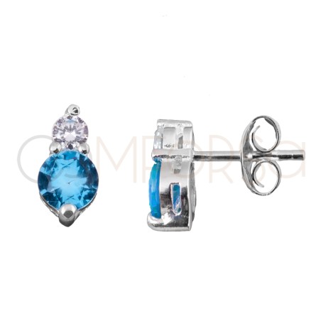 Gold-plated sterling silver 925 double aquamarine zirconia earrings 5x8mm