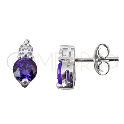 Gold-plated sterling silver 925 double tanzanite zirconia earrings 5x8mm