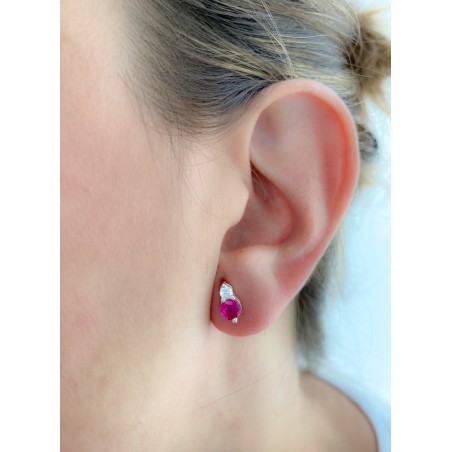 Pendiente doble circonita Ruby 5x8mm Plata 925