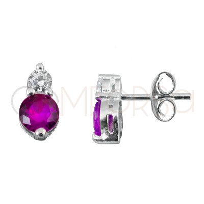 Pendiente doble circonita Ruby Plata 925 chapada en oro