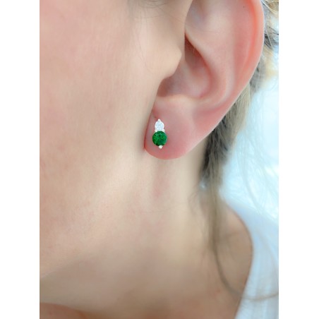 Gold-plated sterling silver 925 double emerald zirconia earrings 5x8mm