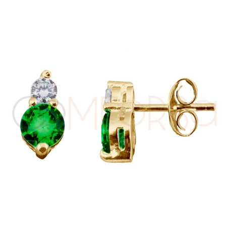 Gold-plated sterling silver 925 double emerald zirconia earrings 5x8mm