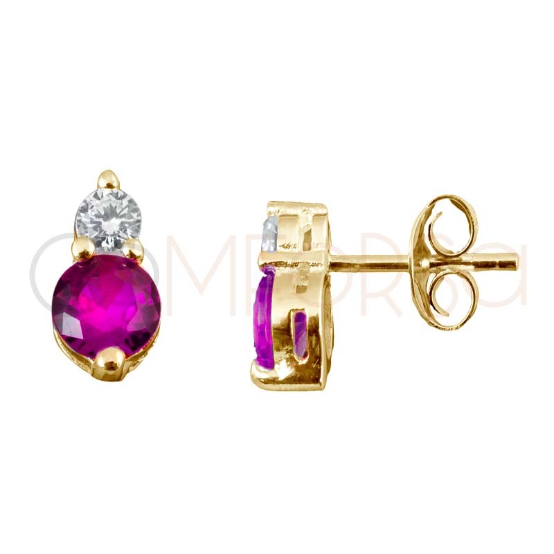 Pendiente doble circonita Ruby Plata 925 chapada en oro