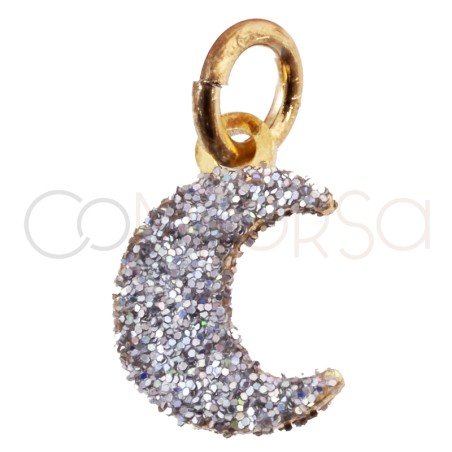 Dije luna glitter silver 7x10mm plata 925 chapada en oro