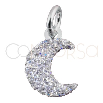 Dije luna glitter silver 7x10mm plata 925 chapada en oro