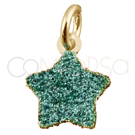 Dije estrella glitter mint 8x8mm plata 925 chapada en oro