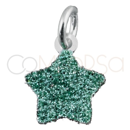 Dije estrella glitter mint 8x8mm plata 925 chapada en oro