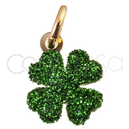 Gold-plated sterling silver 925 green glitter clover pendant 8x8mm