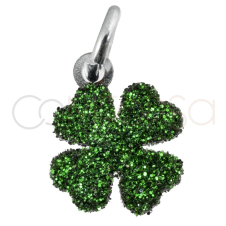 Gold-plated sterling silver 925 green glitter clover pendant 8x8mm