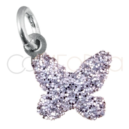 Dije mariposa glitter silver 9mm plata 925