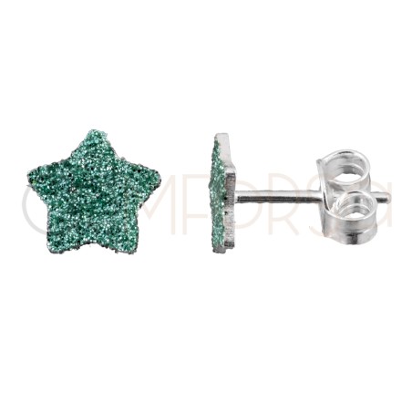 Arete estrella glitter mint 8mm plata 925