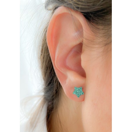 Arete estrella glitter mint 8mm plata 925