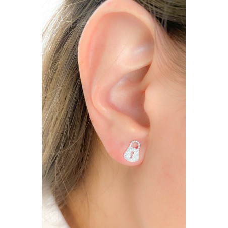 Arete candado glitter 7x10mm plata 925