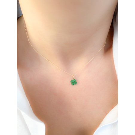 Colgante trébol glitter verde 8x8mm plata 925 chapada en oro