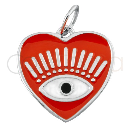 Sterling silver 925 Orange heart pendant with eye 16x16mm