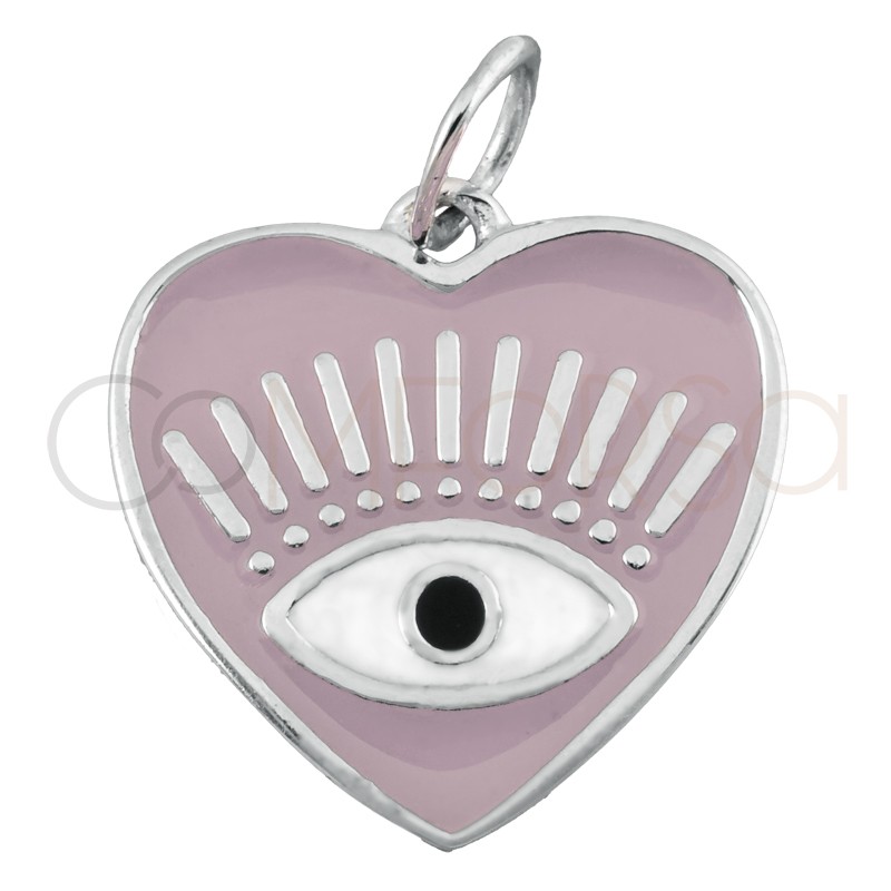 Colgante corazón ojo White Pink 16x16mm Plata 925