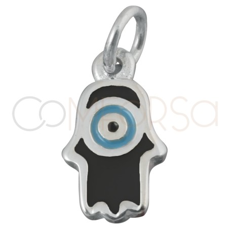 Sterling silver 925 hand pendant with Black Turkish Eye 6.4 x 11mm