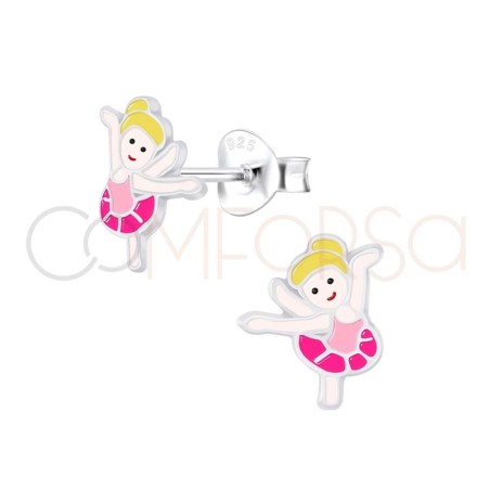 Sterling silver 925 blonde ballerina earrings 7.4x9mm