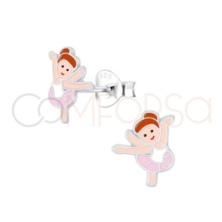 Sterling silver 925 brunette ballerina earrings 7.4 x 9mm