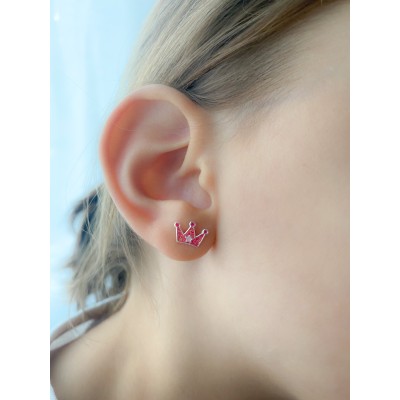 Arete corona de princesa rosa fucsia 10x7mm Plata 925