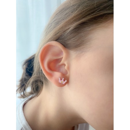 Sterling silver 925 pale pink princess crown earrings 10 x 7mm