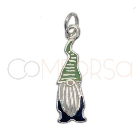 Sterling silver 925 gnome with green hat 7 x 19mm