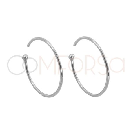 Sterling silver 925 smooth hoop earrings with ball 25mm