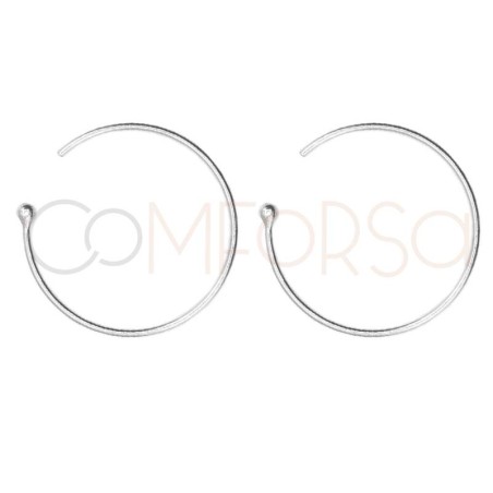 Sterling silver 925 smooth hoop earrings with ball 25mm