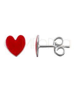 Sterling silver 925 red enameled heart earrings 7x8mm