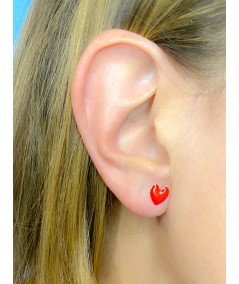 Sterling silver 925 red enameled heart earrings 7x8mm