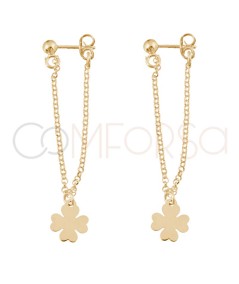 Gold-plated sterling silver 925 double chain earrings with clover