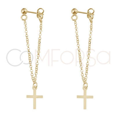 Sterling silver 925 double chain earrings with cross