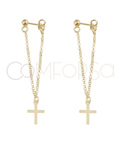 Sterling silver 925 double chain earrings with cross