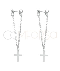 Sterling silver 925 double chain earrings with cross