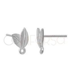 Sterling silver 925 double leaf earring finding with jump ring 7 x 11mm