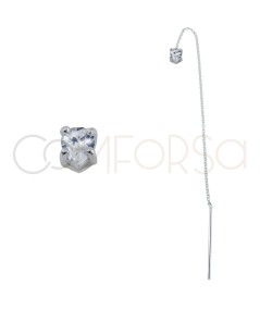 Sterling silver 925 earrings with chain & crystal zirconia 4 x 5mm